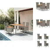 vidaXL 5-tlg. Garten-Essgruppe mit Kissen Grau Poly Rattan - Gartenstühle