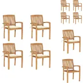 vidaXL Stapelbare Gartenstühle mit Kissen 4 Stk. Massivholz Teak - Gartenstühle