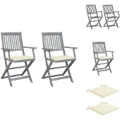 vidaXL Klappbare Gartenstühle 2 Stk. mit Sitzkissen Massivholz Akazie - Gartenstühle