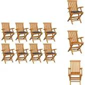 vidaXL Gartenstühle mit Anthrazit Kissen 8 Stk. Massivholz Teak - Gartenstühle