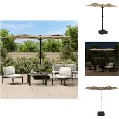 vidaXL Doppel-Sonnenschirm mit LED-Leuchten Taupe 316x145 cm