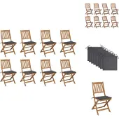 vidaXL Klappbare Gartenstühle mit Kissen 8 Stk. Massivholz Akazie - Gartenstühle