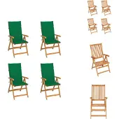 vidaXL Gartenstühle 4 Stk. mit Grünen Kissen Massivholz Teak - Gartenstühle