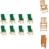 vidaXL Garten-Liegestühle mit Kissen 8 Stk. Massivholz Teak - Gartenstühle
