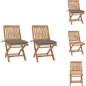 vidaXL Gartenstühle 2 Stk. mit Grauen Kissen Massivholz Teak - Gartenstühle