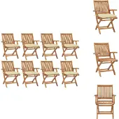 vidaXL Klappbare Gartenstühle mit Kissen 8 Stk. Massivholz Teak - Gartenstühle
