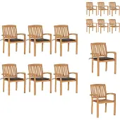 vidaXL Stapelbare Gartenstühle mit Kissen 6 Stk. Massivholz Teak - Gartenstühle