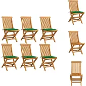 vidaXL Gartenstühle mit Grünen Kissen 6 Stk. Massivholz Teak - Gartenstühle
