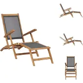 vidaXL Liegestuhl mit Fußablage Massivholz Teak Schwarz - Sonnenliegen