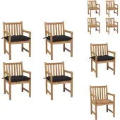 vidaXL Gartenstühle 4 Stk. mit Schwarzen Kissen Massivholz Teak - Gartenstühle