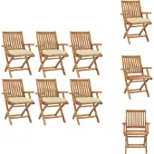 vidaXL Klappbare Gartenstühle mit Kissen 6 Stk. Massivholz Teak - Gartenstühle