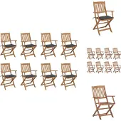 vidaXL Klappbare Gartenstühle mit Kissen 8 Stk. Massivholz Akazie - Gartenstühle