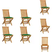 vidaXL Gartenstühle mit Grünen Kissen 4 Stk. Teak Massivholz - Gartenstühle