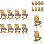 vidaXL Gartenstühle mit Grauen Kissen 8 Stk. Massivholz Teak - Gartenstühle