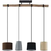 LINDBY Hängeleuchte Amilia, Stoff, 4-flg., grau/beige, E27
