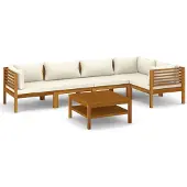 The Living Store 6-tlg. Garten-Lounge-Set mit Creme Kissen Massivholz Akazie
