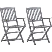 The Living Store Klappbare Gartenstühle 2 Stk. mit Sitzkissen Massivholz Akazie