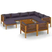 The Living Store 10-tlg. Garten-Lounge-Set mit Auflage Massivholz Akazie