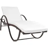 The Living Store Sonnenliege mit Auflage & Tisch Poly Rattan Braun