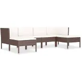 The Living Store 6-tlg. Garten-Lounge-Set mit Auflagen Poly Rattan Braun