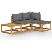 The Living Store 4-tlg. Garten-Lounge-Set mit Auflagen Massivholz Akazie