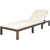 The Living Store Sonnenliege mit Auflage Poly Rattan Braun