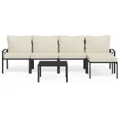 The Living Store 6-tlg. Garten-Lounge-Set mit Sandfarbigen Kissen Stahl