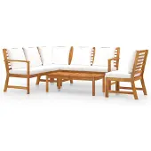 The Living Store 5-tlg. Garten-Lounge-Set mit Auflagen Creme Massivholz Akazie
