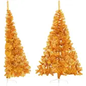The Living Store Künstlicher Halb-Weihnachtsbaum mit Ständer Gold 240 cm PVC