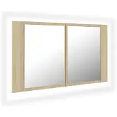The Living Store LED-Bad-Spiegelschrank Sonoma-Eiche 80x12x45 cm Acryl