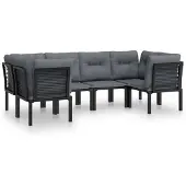 The Living Store 6-tlg. Garten-Lounge-Set Schwarz und Grau Poly Rattan