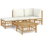 The Living Store 4-tlg. Garten-Lounge-Set mit Cremeweißen Kissen Bambus