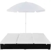 The Living Store Outdoor-Loungebett mit Sonnenschirm Poly Rattan Schwarz