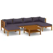 The Living Store 7-tlg. Garten-Lounge-Set mit Auflage Massivholz Akazie