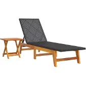 The Living Store Sonnenliege mit Tisch Poly Rattan und Massivholz Akazie