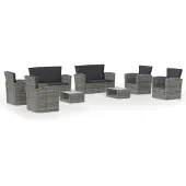 The Living Store 8-tlg. Garten-Lounge-Set mit Kissen Poly Rattan Grau