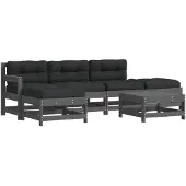 The Living Store 6-tlg. Garten-Lounge-Set mit Kissen Grau Massivholz