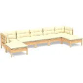 The Living Store 7-tlg. Garten-Lounge-Set mit Creme Kissen Kiefernholz