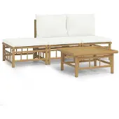 The Living Store 4-tlg. Garten-Lounge-Set mit Cremeweißen Kissen Bambus