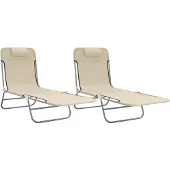 The Living Store Sonnenliegen Klappbar 2 Stk. Creme Textilene und Stahl