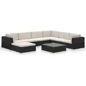 The Living Store 8-tlg. Garten-Lounge-Set mit Auflagen Poly Rattan Schwarz