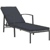 The Living Store Sonnenliege mit Auflage Poly Rattan Grau