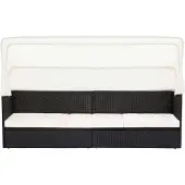 The Living Store Gartensofa mit Sonnendach Schwarz Poly Rattan