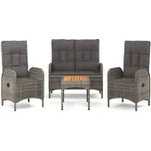 The Living Store 4-tlg. Garten-Essgruppe mit Kissen Grau Poly Rattan