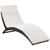 The Living Store Klappbare Sonnenliege mit Auflage Poly Rattan Braun