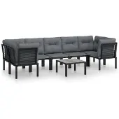 The Living Store 8-tlg. Garten-Lounge-Set Schwarz und Grau Poly Rattan