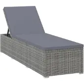 The Living Store Sonnenliege mit Auflage Poly Rattan Grau
