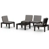 The Living Store 4-tlg. Garten-Lounge-Set mit Kissen Kunststoff Grau