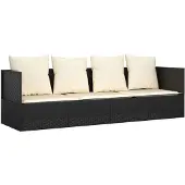 The Living Store Outdoor-Loungebett mit Kissen Schwarz Poly Rattan