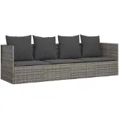 The Living Store Outdoor-Loungebett mit Kissen Grau Poly Rattan